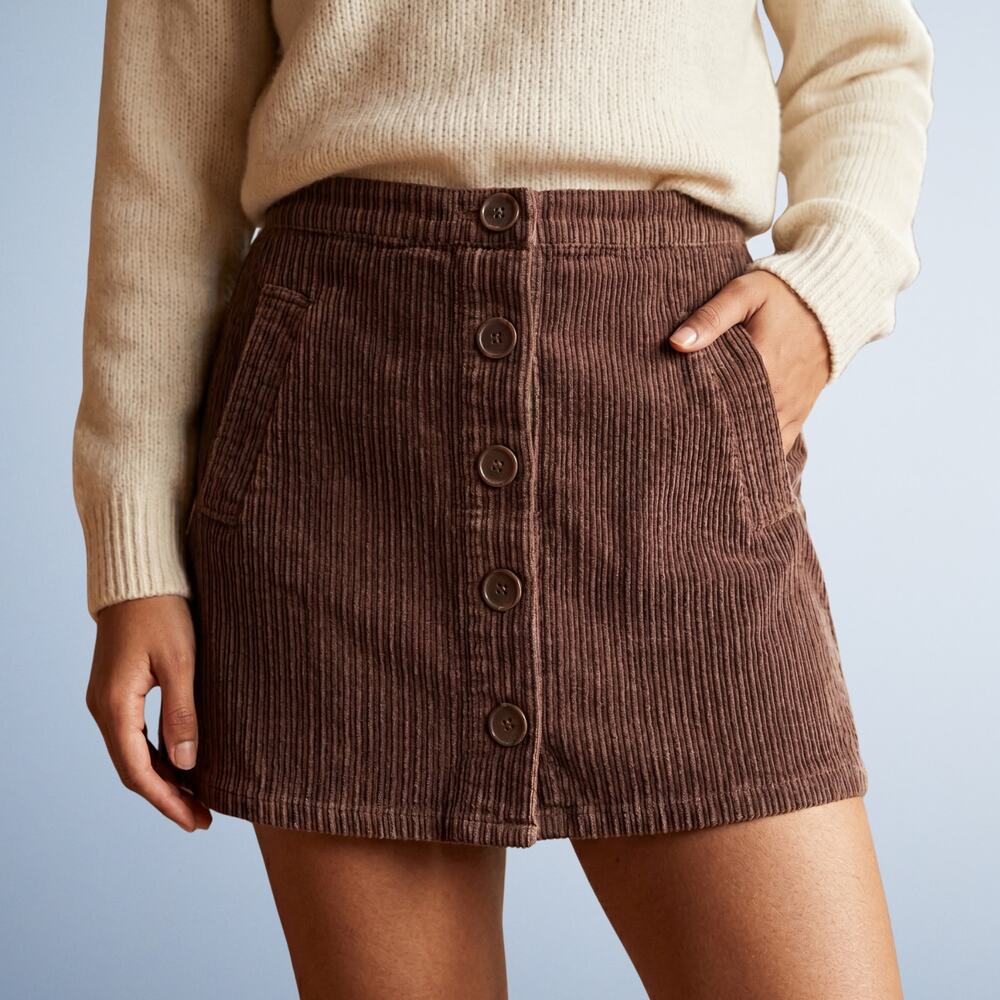 Forever 21 Brown Corduroy Button Front Mini Skirt High Waisted Size Medium